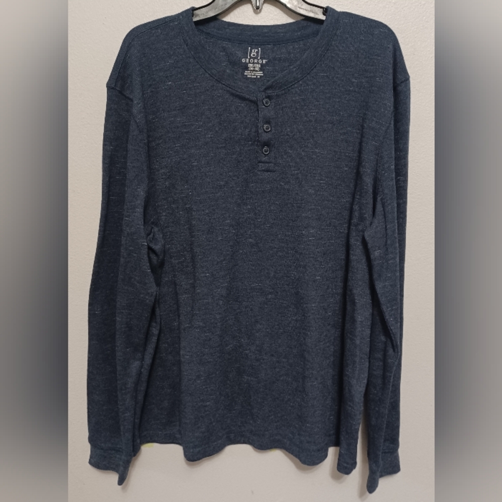 George Sweater 2XL Men's (50-52) Crewneck Button Pullover Blue/Gray NWOT